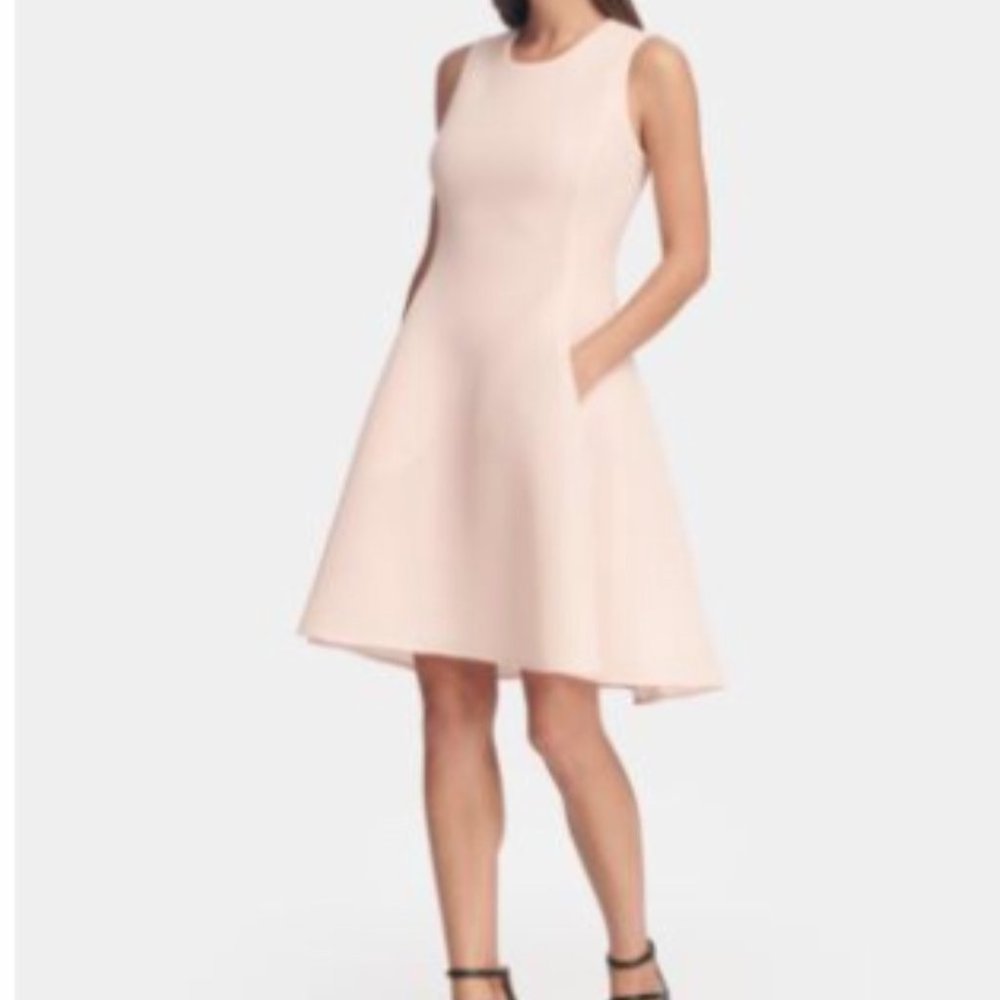 SLEEVLES MESH FIT & FLARE DRESS